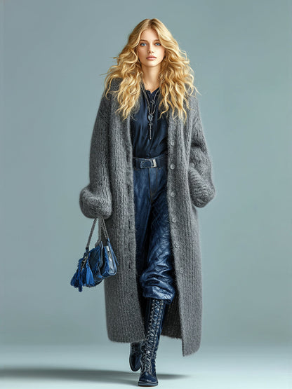 Elvarya Oversized Fuzzy Knit Cardigan